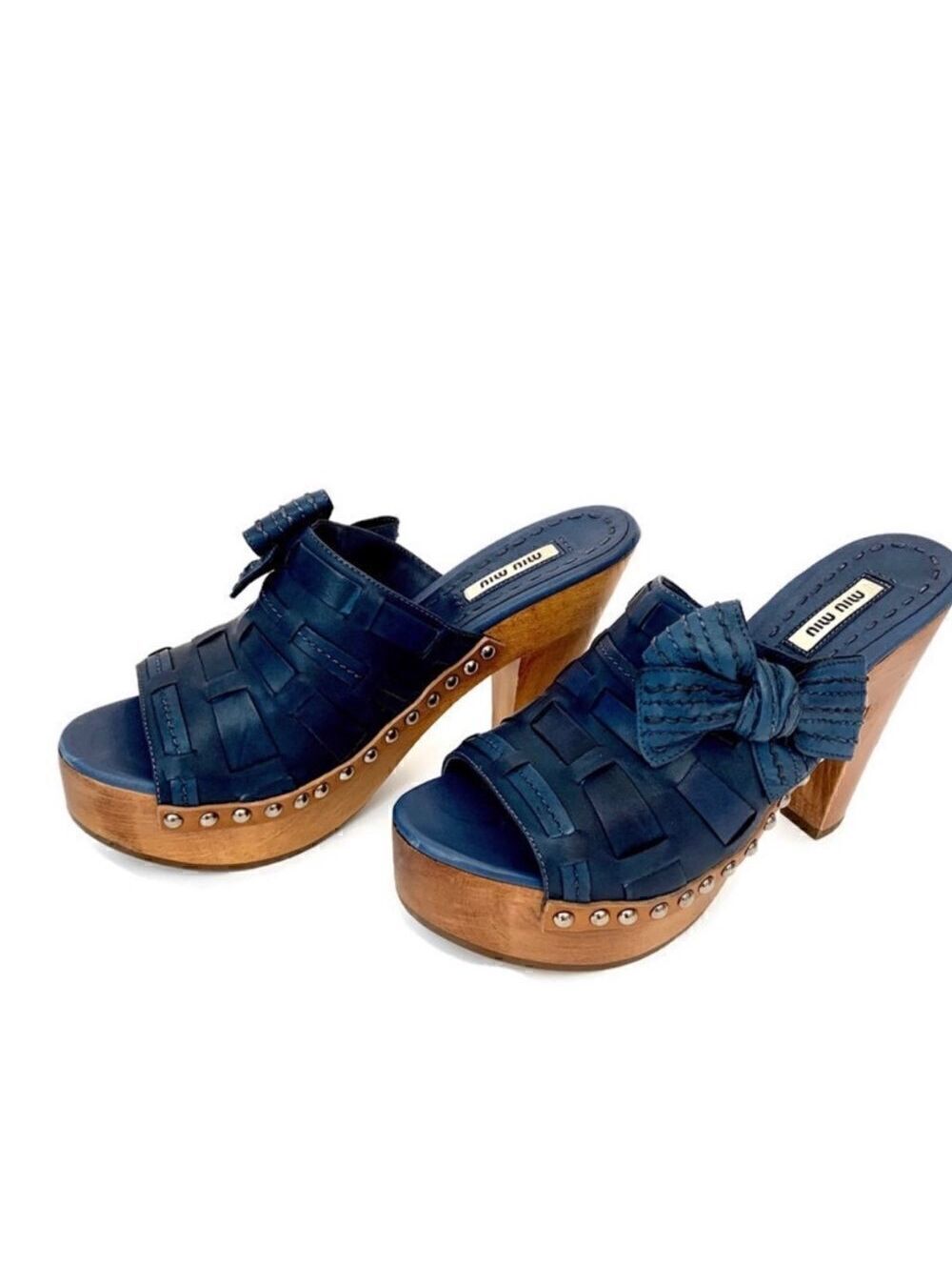 NEW Miu Miu Blue Leather Platform Heels Sz 7.5